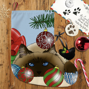 Meia De Natal Grande Enfeite de Natal Bola Gato Siames Funilário