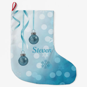 Meia De Natal Grande Enfeites de natal brilhantes azuis