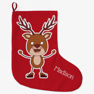 Meia De Natal Grande Engraçado Reindeer nome personalizado