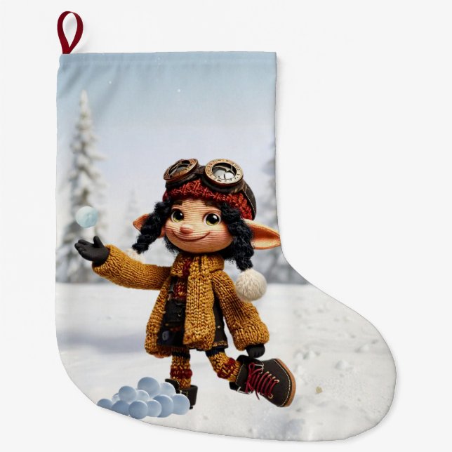 Meia De Natal Grande Enjoying A Snow Day (Frente)