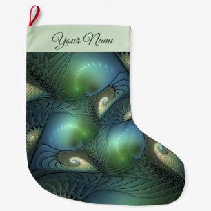Meia De Natal Grande Espirais Beige Green Turquoise Nome da Arte Fracta