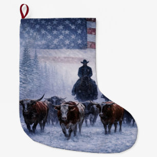 Meia De Natal Grande Espírito Natalino Cowboy com Gado