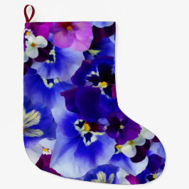 Meia De Natal Grande Esquema de Flor Azul