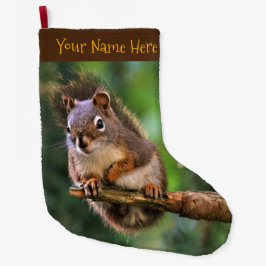 Meia De Natal Grande Esquilo Vermelho de Saucy no Fir