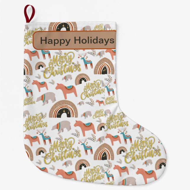 Meia De Natal Grande Estação Boho Holiday (Frente)