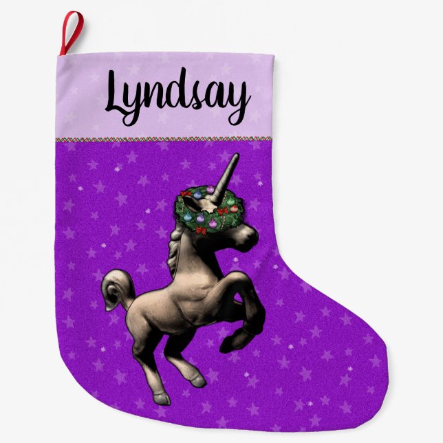 Meia De Natal Grande Estoque de Natal "Holiday Unicorn" (PurpleAlt) (Frente)