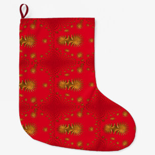 Meia De Natal Grande estrelas douradas do fractal, fundo vermelho
