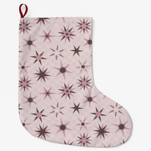 Meia De Natal Grande Estrelas Geo Rosa Bonito - padrão.