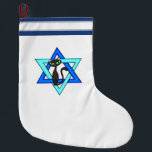 Meia De Natal Grande Estrelas judaicas do gato<br><div class="desc">Estrela judaica e gato adorável que desejam lhe feriados judaicos felizes.</div>