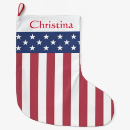 Meia De Natal Grande Estrelas Patrióticas e Bandeiras de Natal