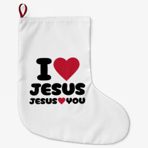 Meia De Natal Grande Eu amo Jesus e Jesus te ama cristão