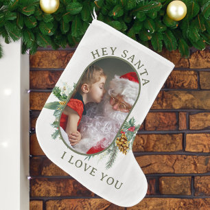 Meia De Natal Grande Eu Amo Você Santa Foto em Forma de Losango de Pinh