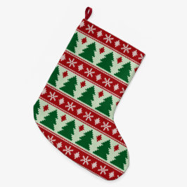 Meia De Natal Grande Evergreens & Snowflakes Knit