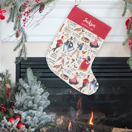 Meia De Natal Grande Fa La La 12 dias de Natal Ecru