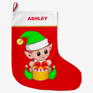 Meia De Natal Grande Fada de Natal Fofo & Caixa de Presente em Vermelho