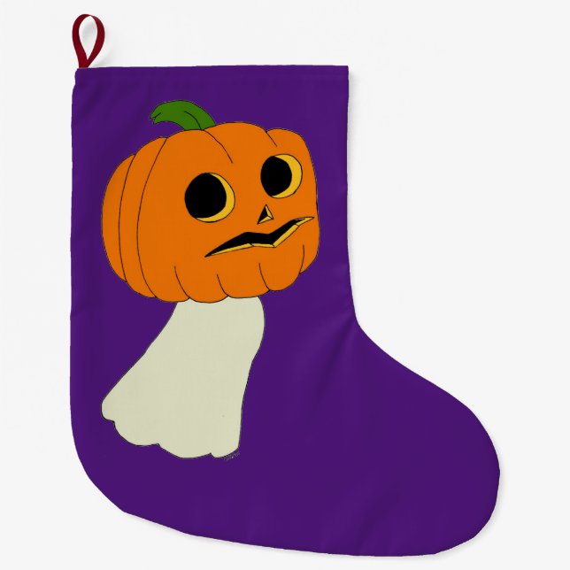 Meia De Natal Grande Fantasma da cabeça de abóbora (Frente)