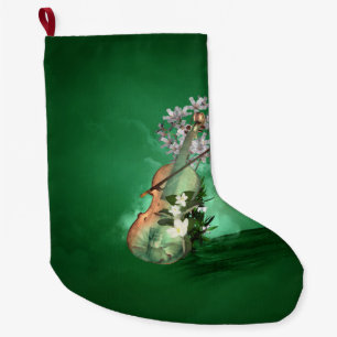 Meia De Natal Grande Fantástico violino com flores