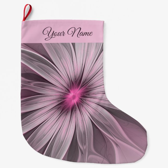 Meia De Natal Grande Fantasy Flower Abstrato Plum Floral Nome Fractal (Frente)