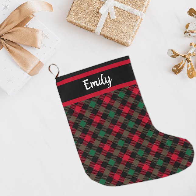 Meia De Natal Grande Farmhouse de Natal Personalizada Xadrez de Tartan (Criador carregado)