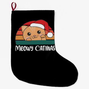 Meia De Natal Grande Feliz Catmas Engraçado Gato Pun Natal Grande