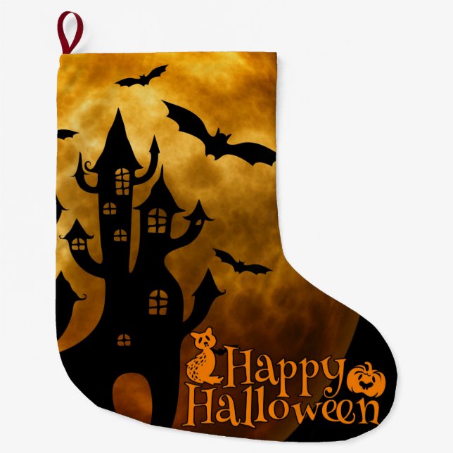 Meia De Natal Grande Feliz Dia das Bruxas (Lua Cheia) (Frente)