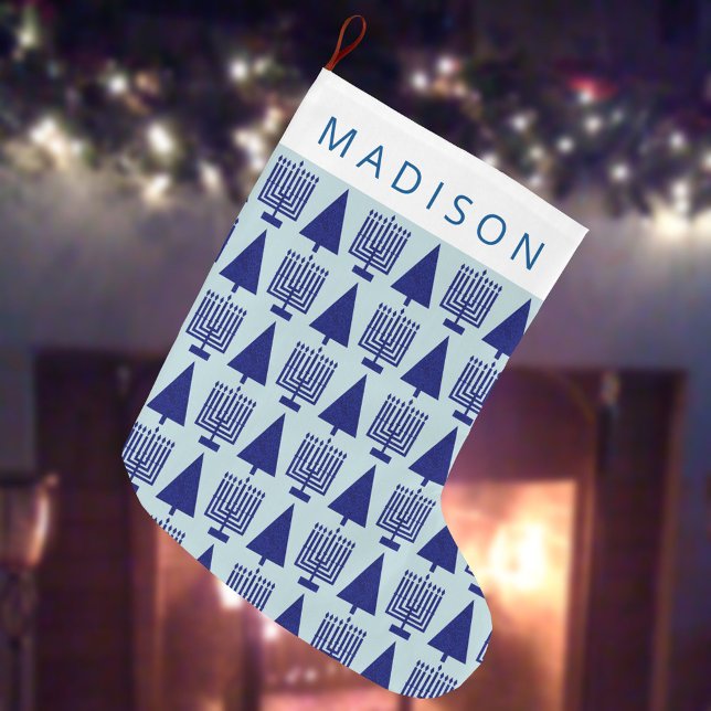 Meia De Natal Grande Feliz Interreligioso Chrismukkah Cute Chilte Name (Add a child's (or adult's!) name to this cute tree and menorah Chrismukkah stocking for the holidays)