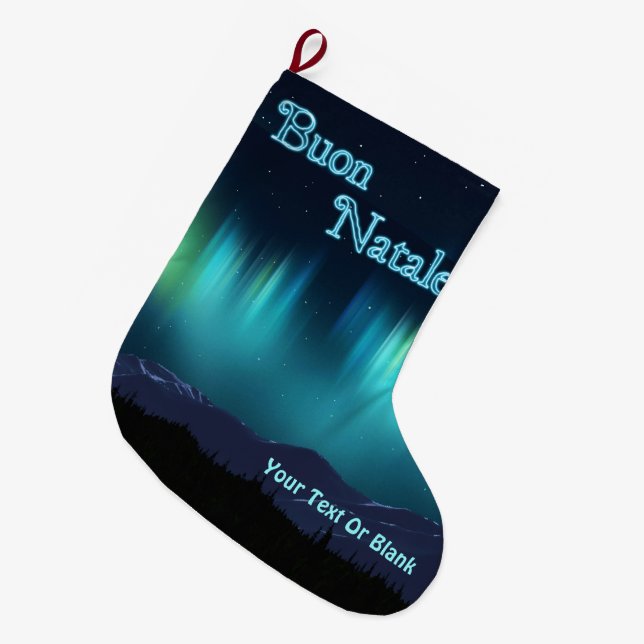 Meia De Natal Grande Feliz Natal - Aurora Boreal (Frente (Pendurada))