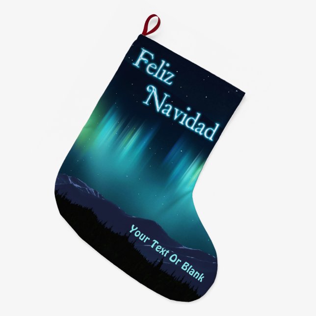 Meia De Natal Grande Feliz Natal - Aurora Boreal (Frente (Pendurada))