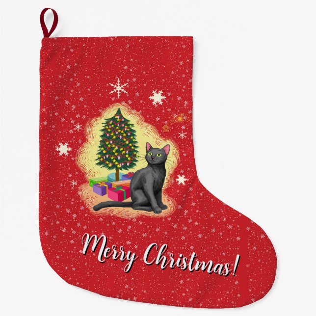 Meia De Natal Grande Feliz Natal Cat (Frente)