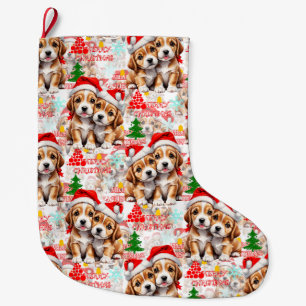 Meia De Natal Grande Feliz Natal Chapéu do Papai Noel Cachorro Design -