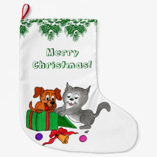 Meia De Natal Grande Feliz Natal com Gato e Cão