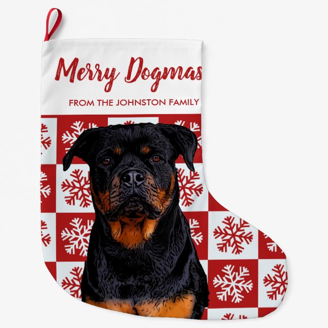 Meia De Natal Grande Feliz Natal Dogmas Rottweiler Cão Vermelho Festivo (Frente)