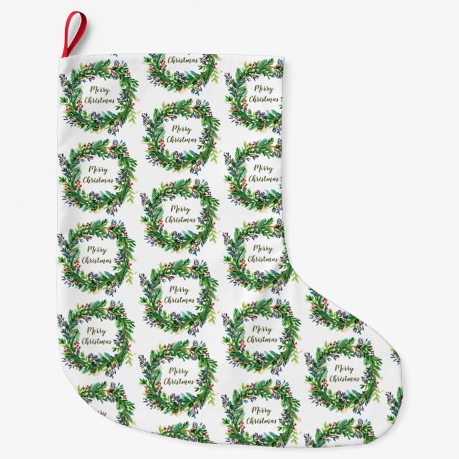Meia De Natal Grande Feliz Natal Férias Wreath (Frente)
