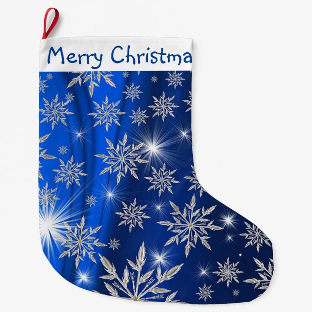 Meia De Natal Grande Feliz Natal Flocos de Neve (Frente)