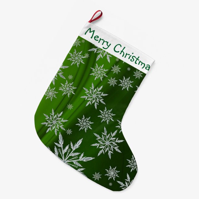 Meia De Natal Grande Feliz Natal Flocos de Neve (Frente (Pendurada))