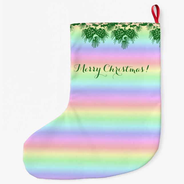 Meia De Natal Grande Feliz Natal no Pastel Rainbow (Verso)