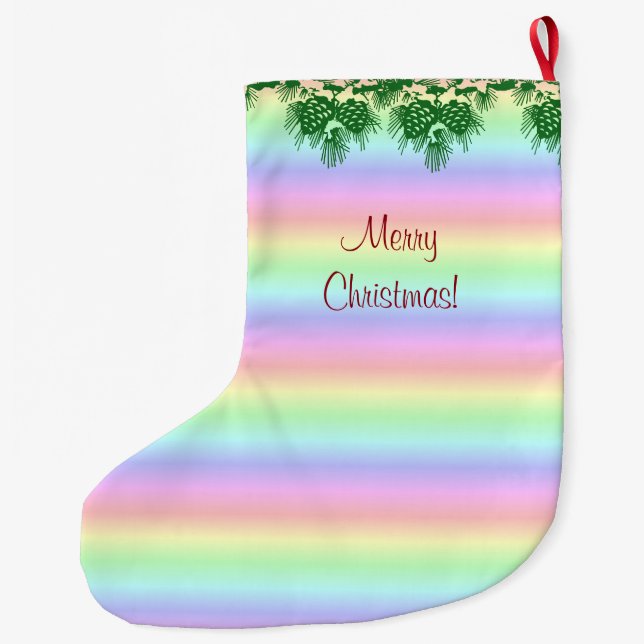 Meia De Natal Grande Feliz Natal no Pastel Rainbow (Verso)