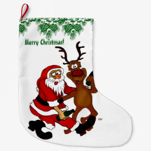 Meia De Natal Grande Feliz Natal! Papai Noel com alce