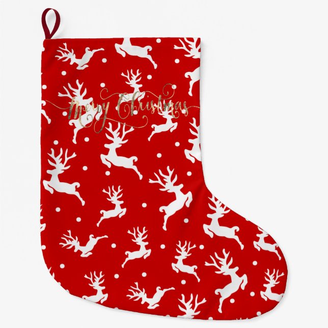 Meia De Natal Grande Feliz Natal Renas Vermelhas (Frente)