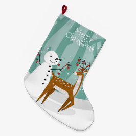 Meia De Natal Grande Feliz Natal Snowman e Reindeer