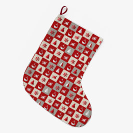 Meia De Natal Grande Feliz Natal vermelho e branco elegante