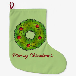 Meia De Natal Grande Feliz Natal Xmas Holly Wreath Holiday Cookie