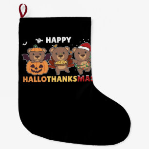 Meia De Natal Grande Feliz Urso de Natal do Hallothanksma