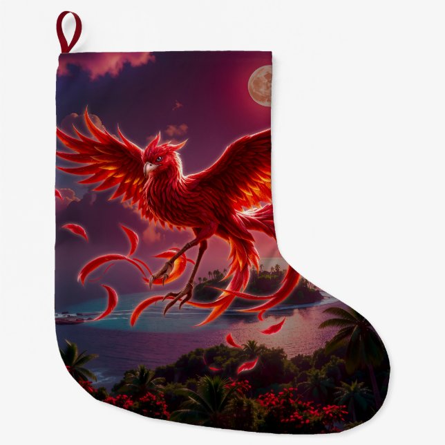 Meia De Natal Grande Fênix Carmesim da Maré enluarada. (Frente)