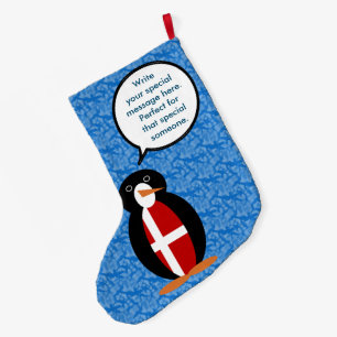 Meia De Natal Grande Feriado da Bandeira Dinamarquesa Pinguim Sra. Fala