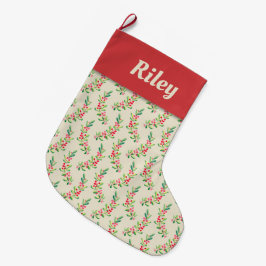 Meia De Natal Grande Feriado de Berries e Folhas de Aquarelas