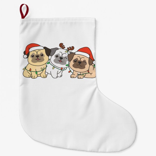 Meia De Natal Grande Feriado de Cães de Natal Pug Cute (Frente)