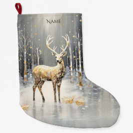 Meia De Natal Grande Feriado de Natal Dourado para Reindeer