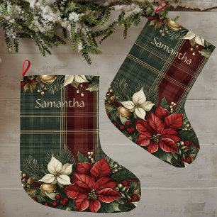 Meia De Natal Grande Feriado de Natal para Xadrezes e Poinsettia