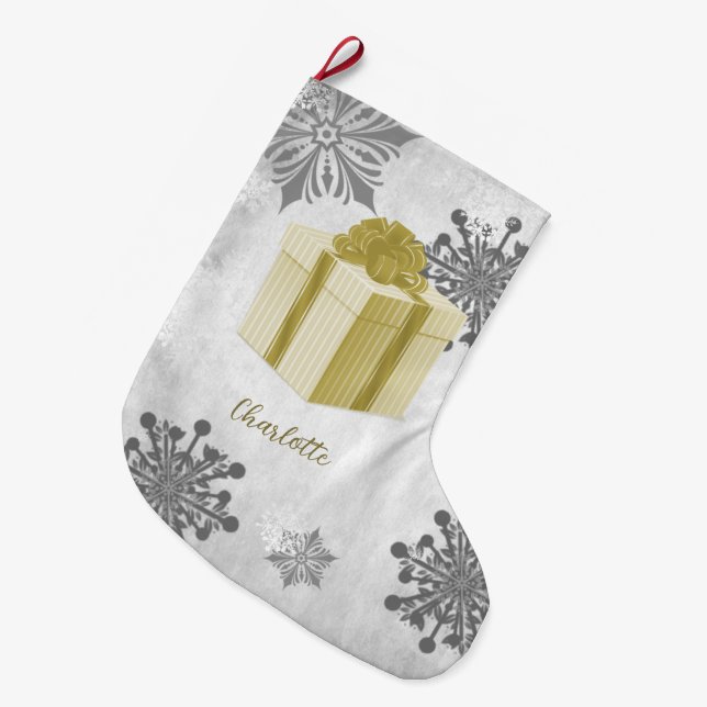 Meia De Natal Grande Feriado de Presente de Natal Dourado (Frente (Pendurada))
